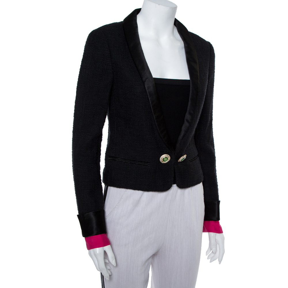 

Chanel Black Tweed Contrast Extra Sleeve Detail Cropped Blazer