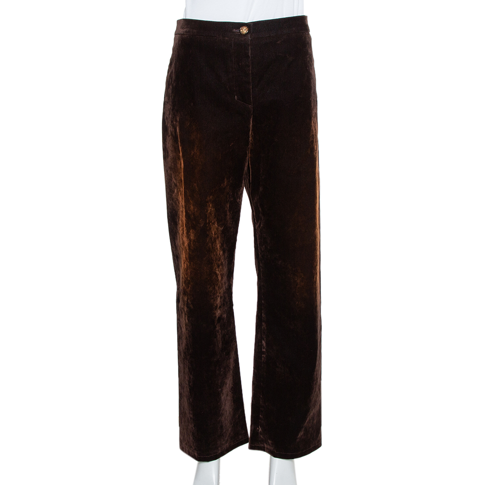 Pre-owned Chanel Brown Velvet Wide Leg Trousers L