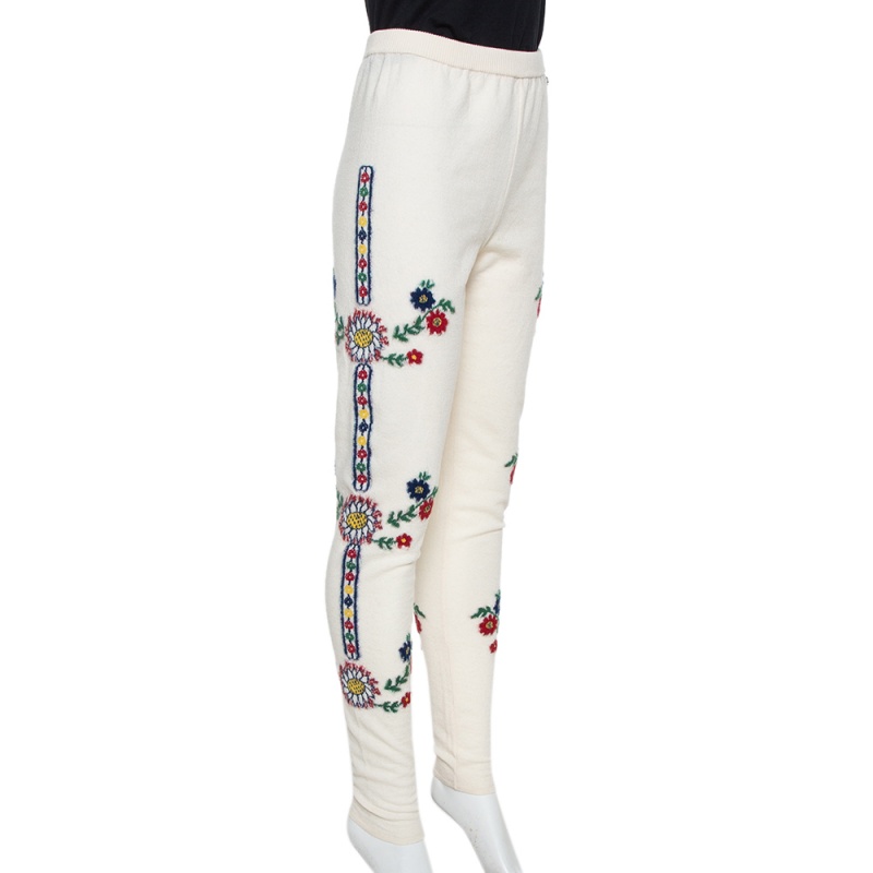 

Chanel Cream Floral Wool Leggings