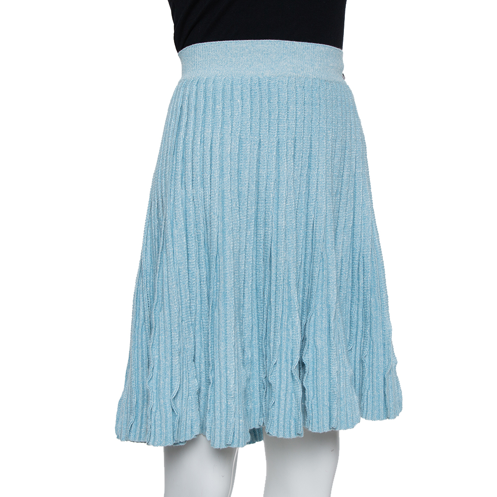 

Chanel Blue Cashmere & Line Pleated Short Skirt