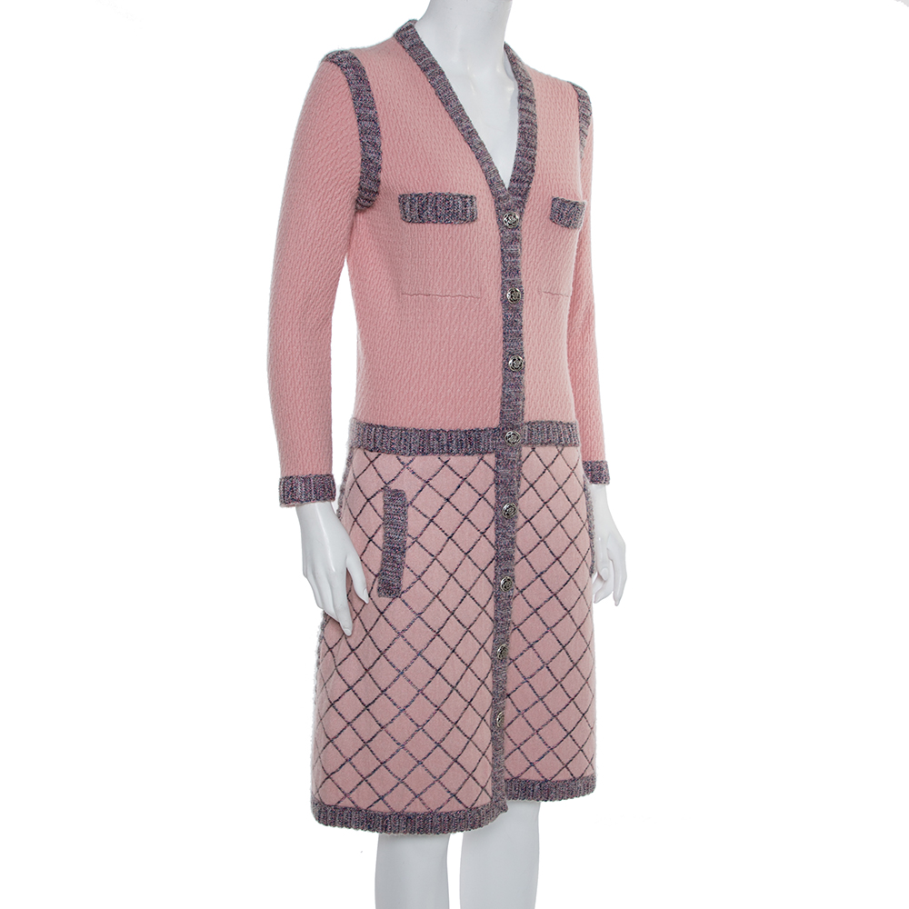 

Chanel Pink Silk & Cashmere Button Front Midi Dress