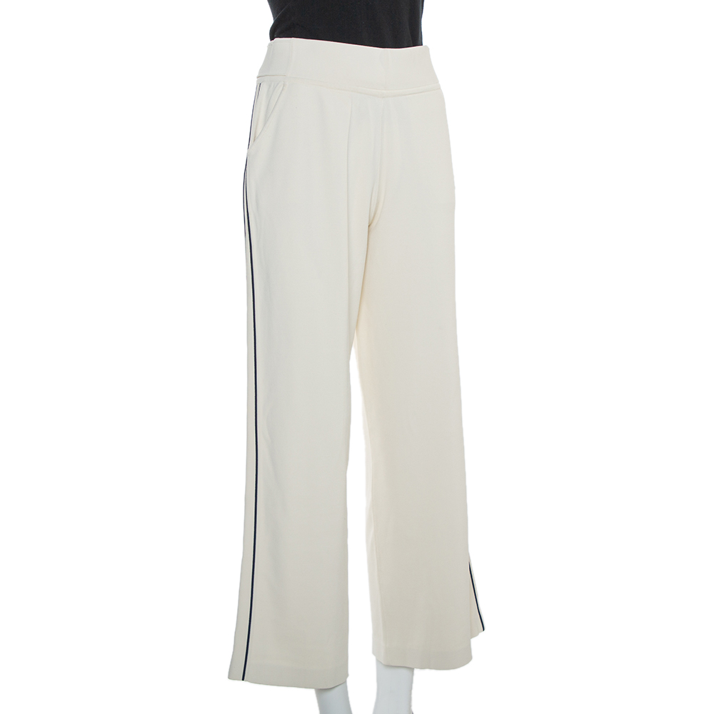 

Chanel Cream Knit Side Stripe Detail Wide Leg Trousers