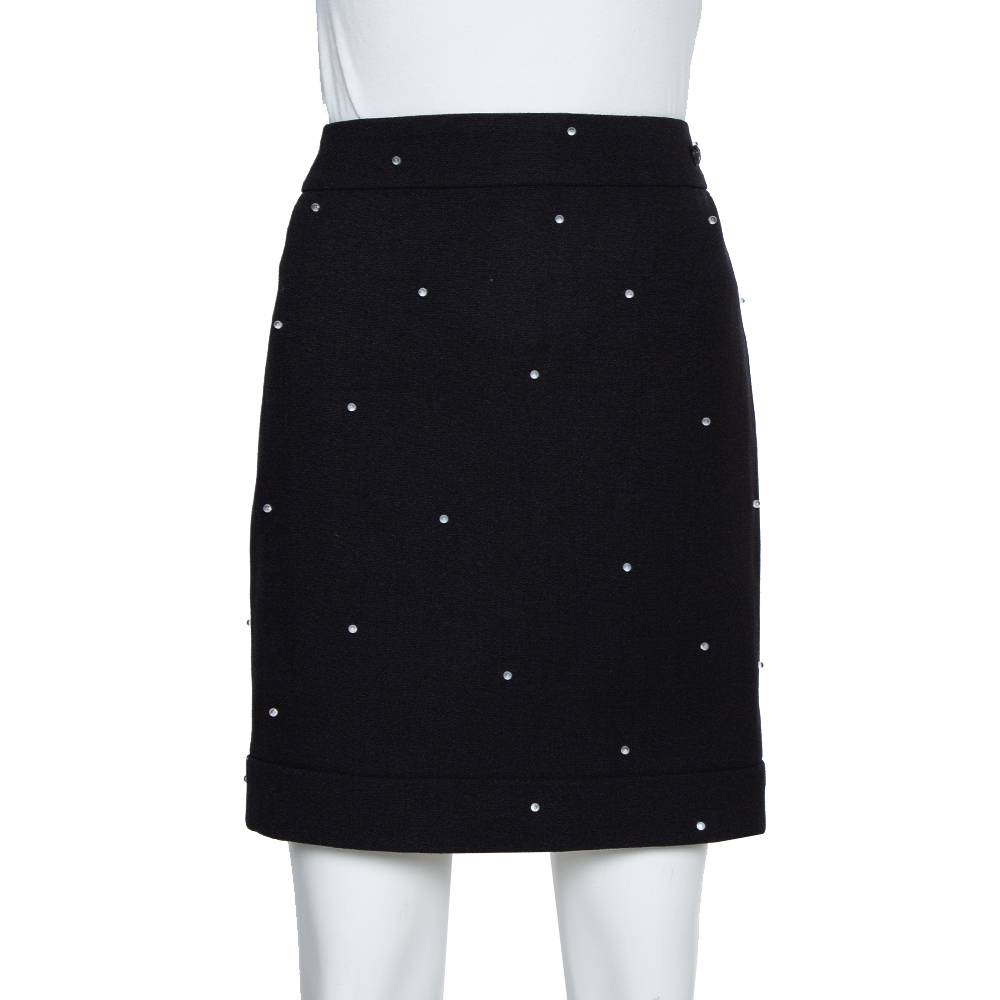 Pre-owned Chanel Black Wool Beads Embellished Mini Skirt M