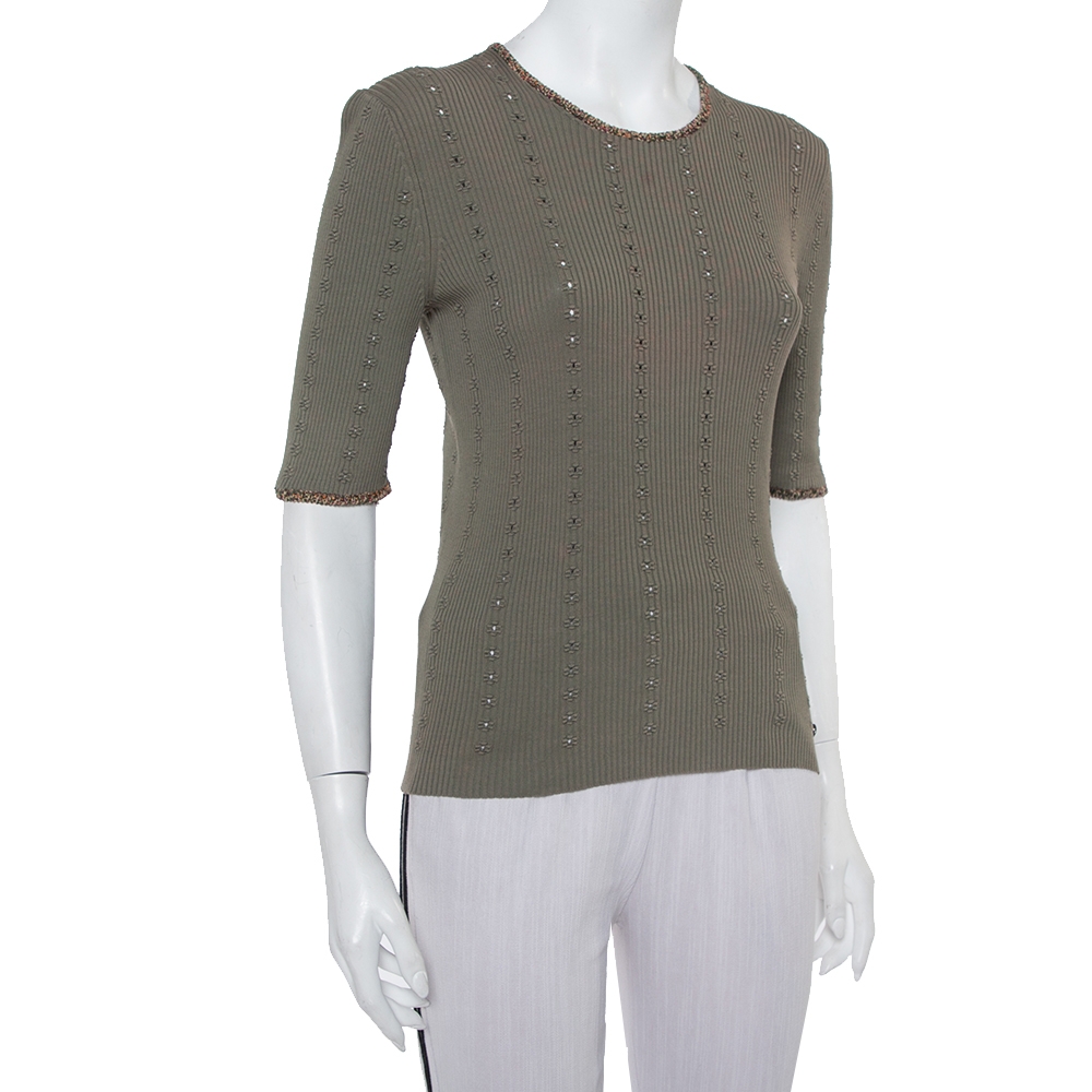 

Chanel Olive Green Ribbed Knit Coco Cuba Top