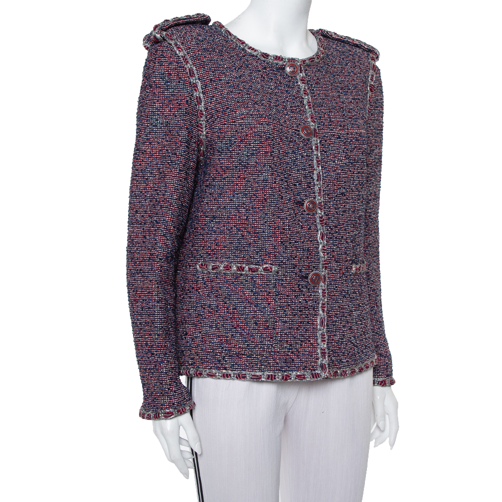 

Chanel Red & Blue Tweed Button Front Jacket