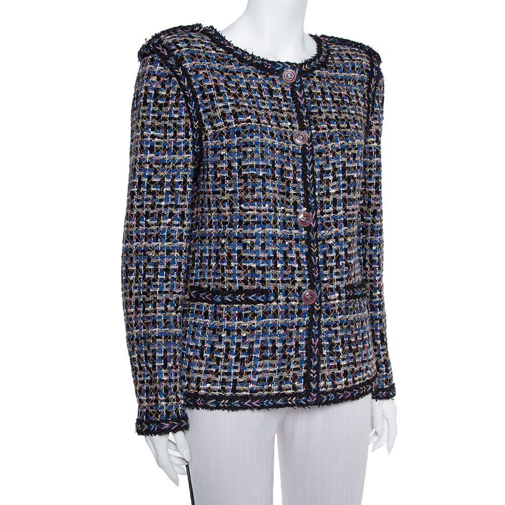 

Chanel Blue & Black Tweed Button Front Jacket