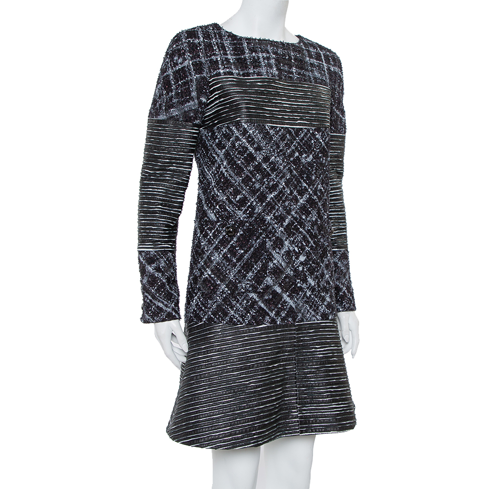 

Chanel Black Tweed & Leather Sequin Embellished Paneled Mini Dress