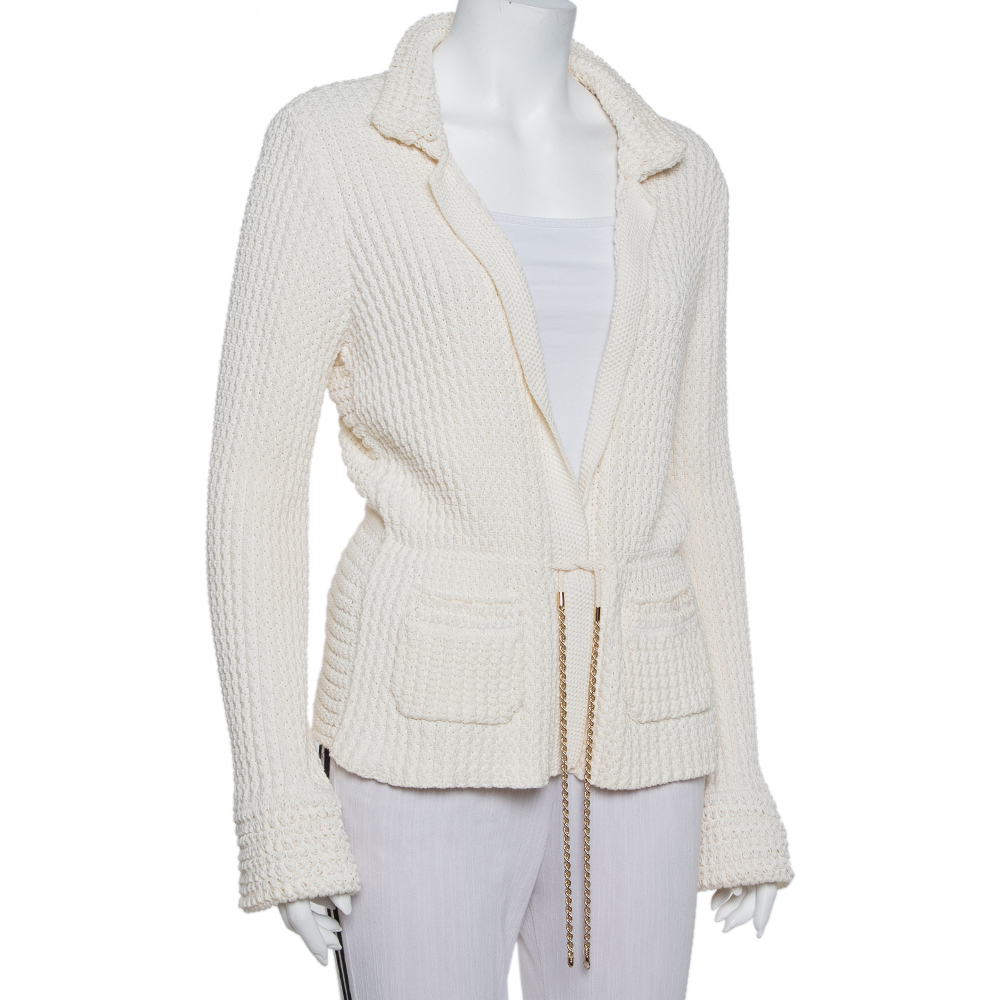 

Chanel Cream Chunky Knit Front Tie Detail Vintage Cardigan