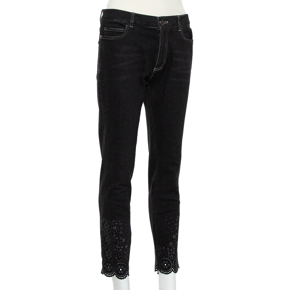 

Chanel Black Denim Crochet Hem Detail Fitted Jeans