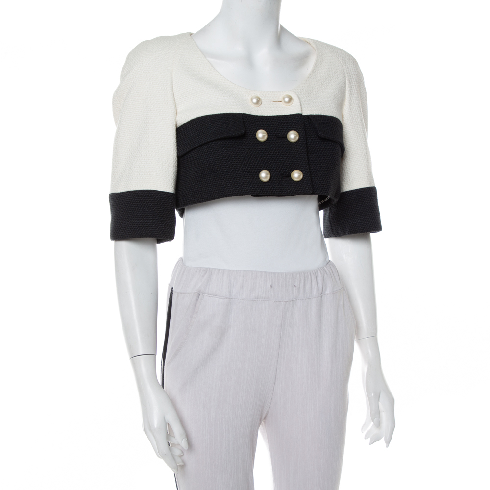 

Chanel Monochrome Tweed Double Breasted Cropped Jacket, Cream