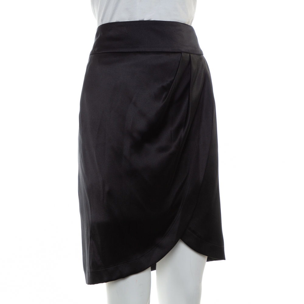 

Chanel Black Silk Satin Faux Wrap Mini Skirt