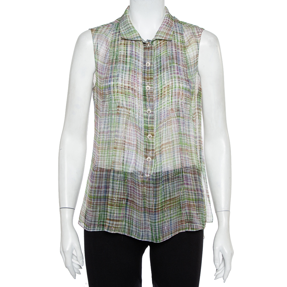 Pre-owned Chanel Multicolor Lurex Silk Sleeveless Shirt M