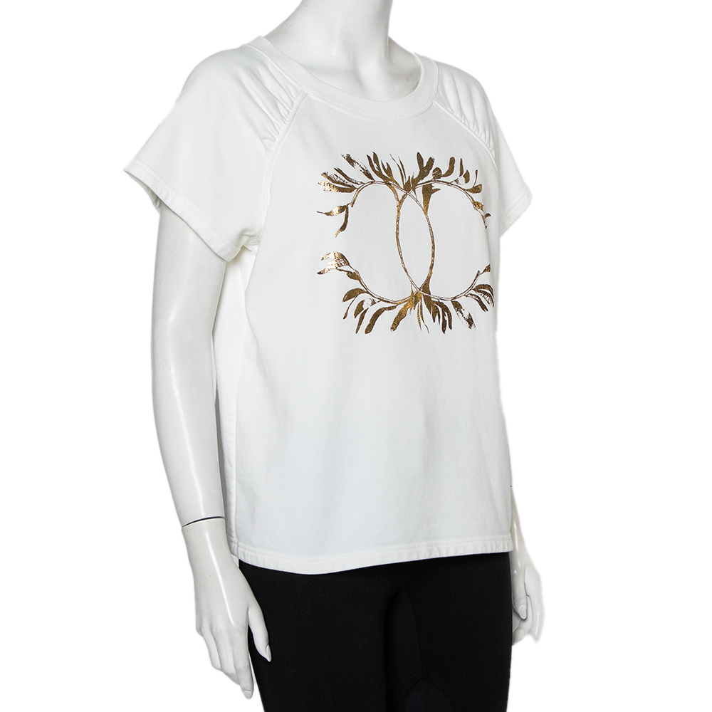 

Chanel White Cotton Metallic Logo Detail Round Neck T-Shirt