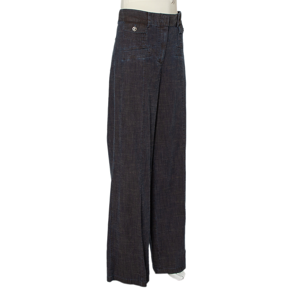 

Chanel Vintage Midnight Blue Wide Leg Paneled Jeans, Navy blue