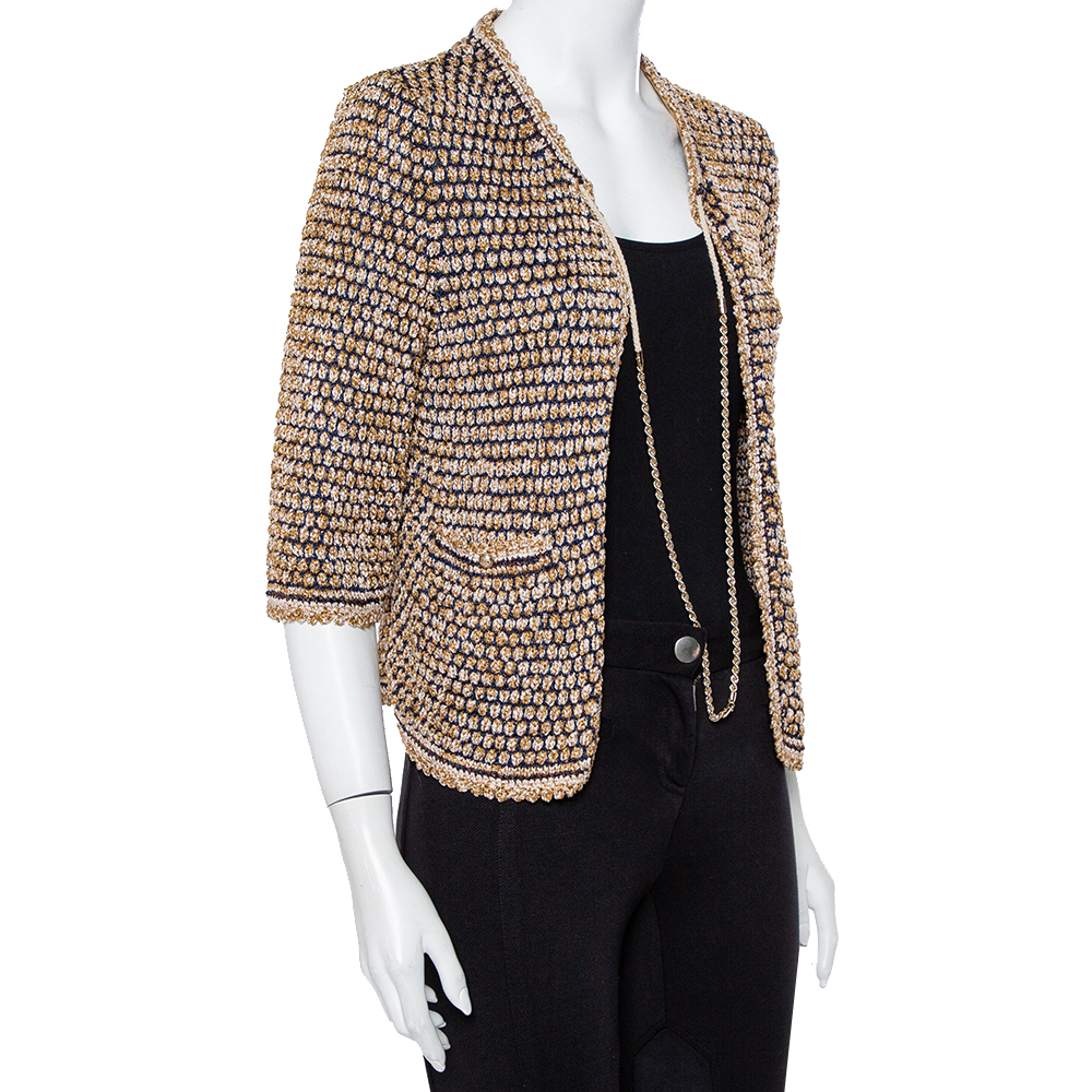 

Chanel Multicolor Knit Chain Detail Open Front Cardigan