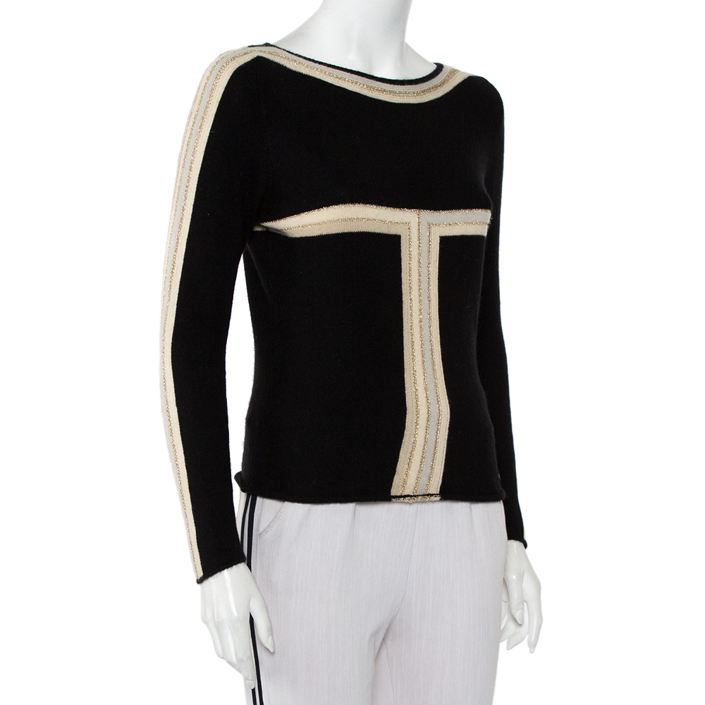 

Chanel Black Cashmere Contrast Detail Boat Neck Sweater