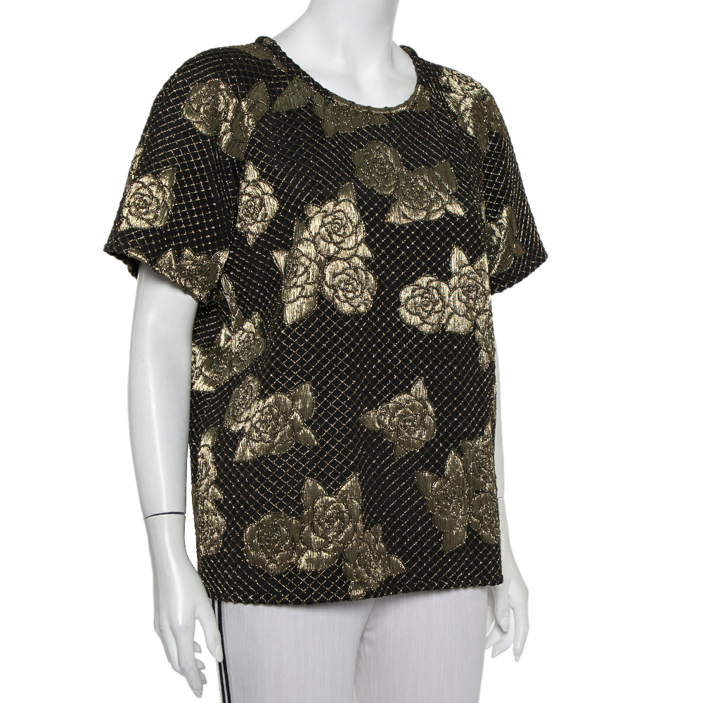 

Chanel Black & Gold Floral Stretch Jersey Crewneck Top