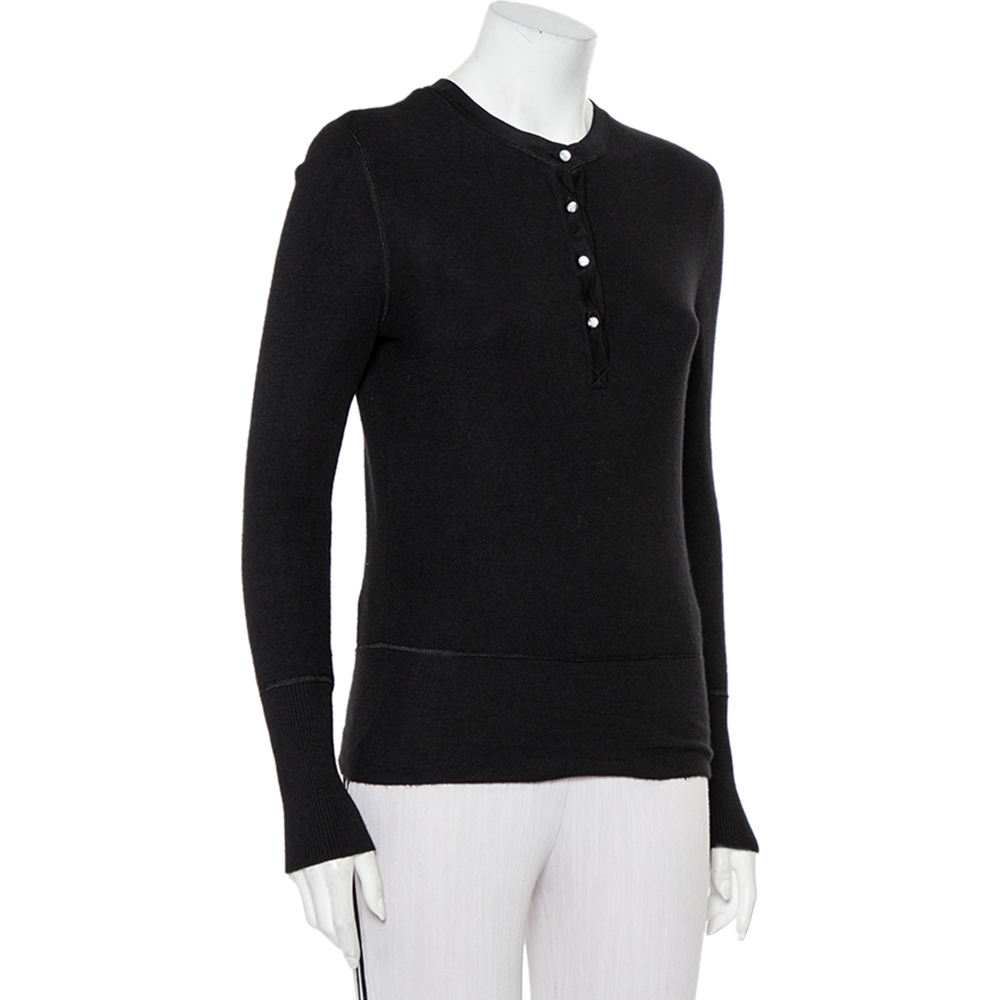 

Chanel Black Cashmere & Silk Button Front Sweater