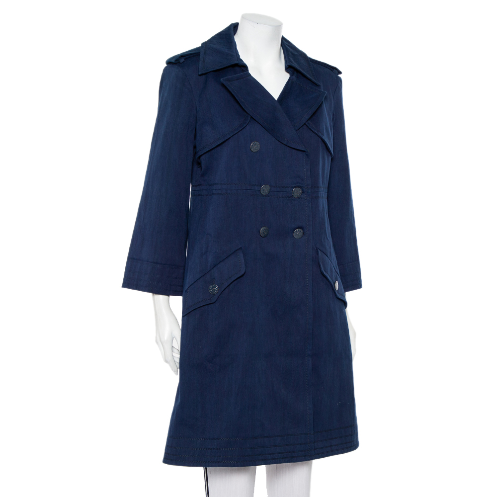 

Chanel Indigo Blue Cotton Twill Double Breasted Trench Coat, Navy blue