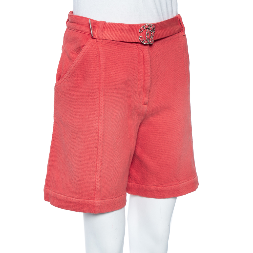 

Chanel Pink Cotton Twill Belted Shorts