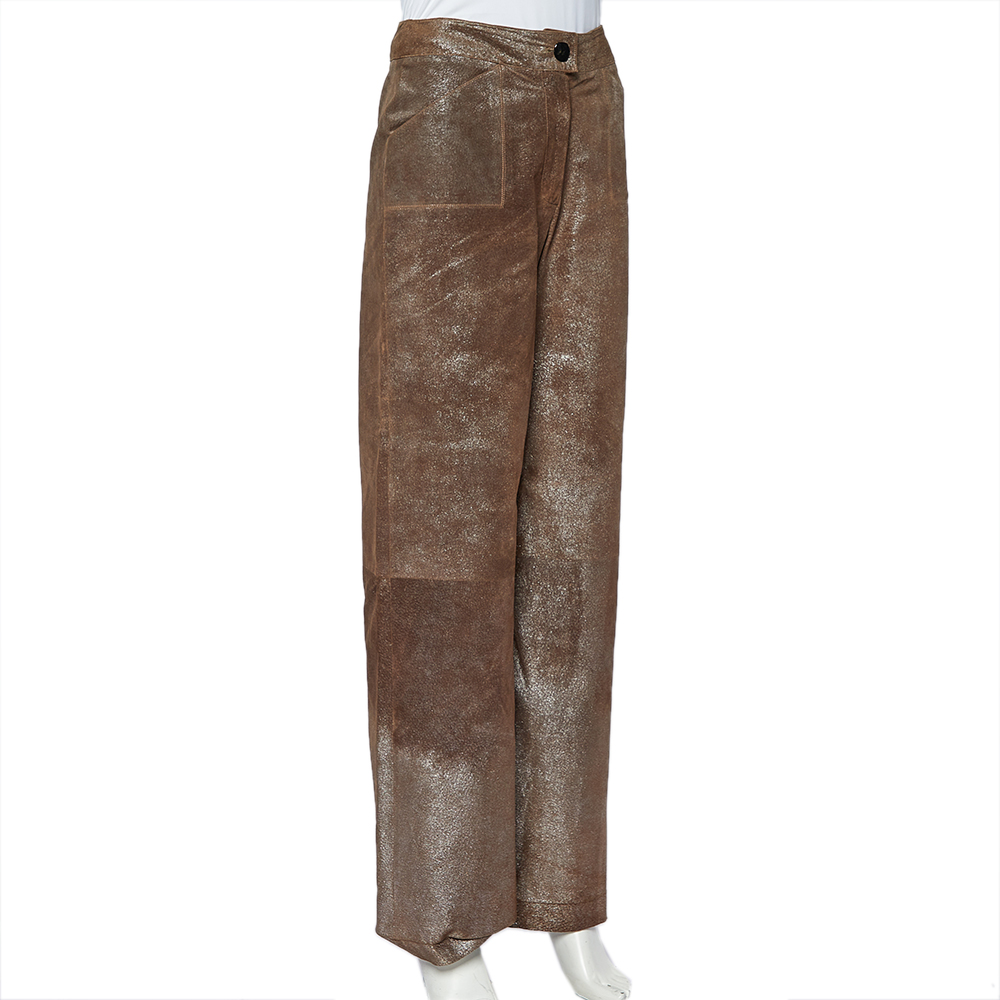 

Chanel Vintage Brown Metallic Suede Wide Leg Trousers