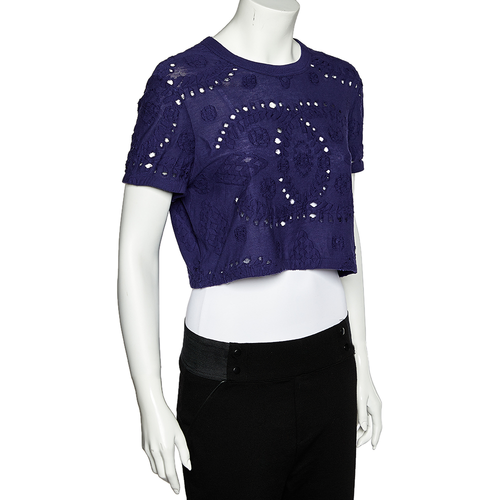 

Chanel Navy Blue Perforated Knit Crop Top
