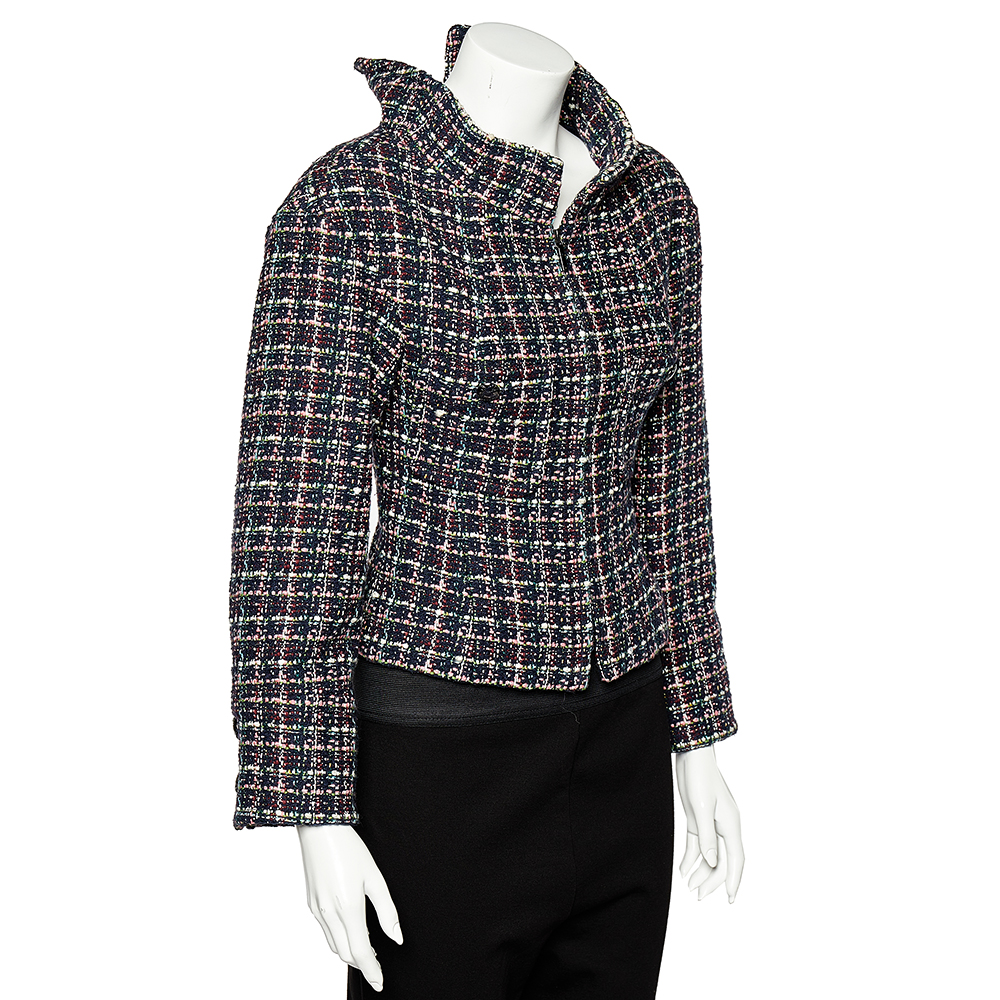 

Chanel Multicolor Tweed Exaggerated Collar Detail Zip Front Jacket