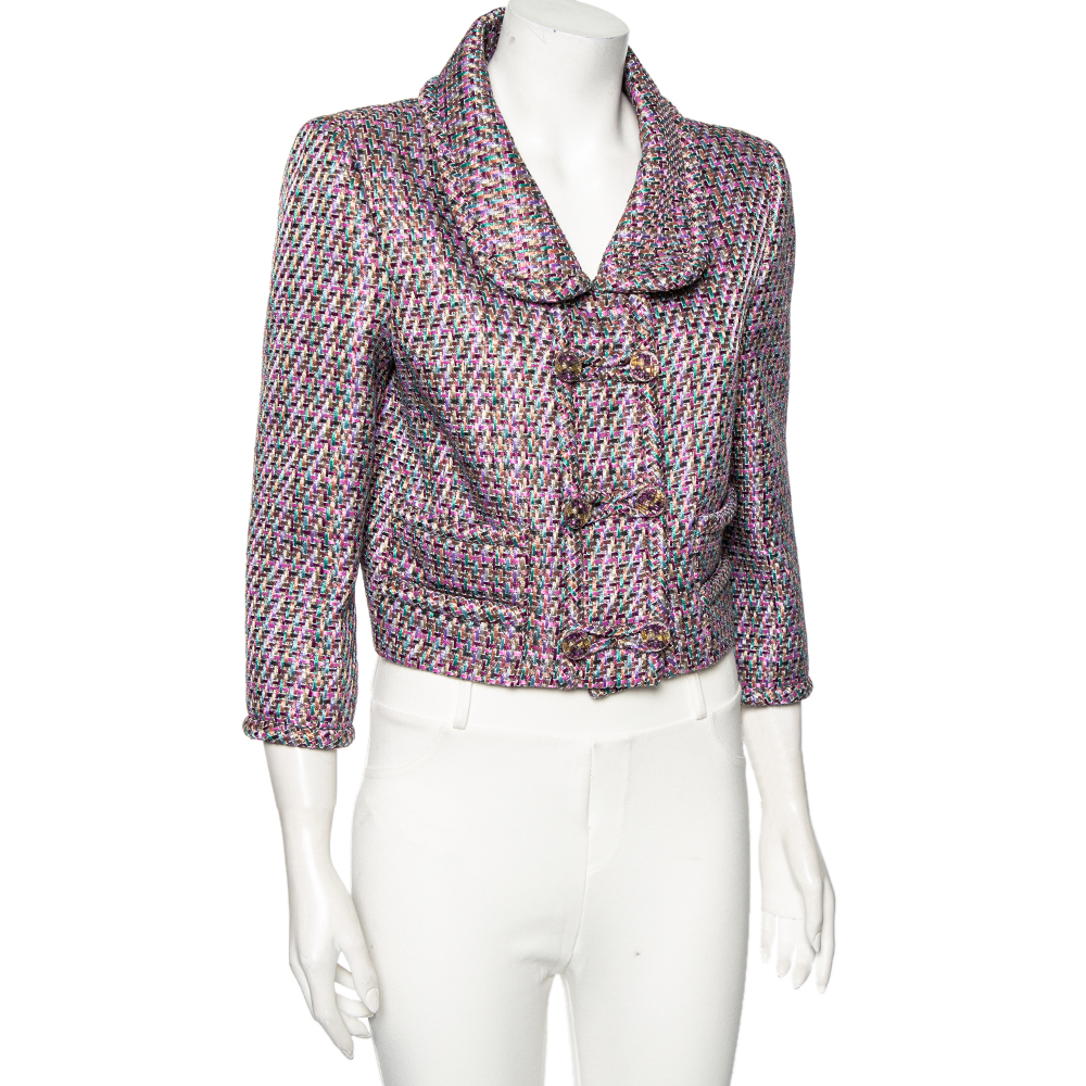 

Chanel Multicolored Fantasy Tweed Double Breasted Cropped Jacket, Multicolor