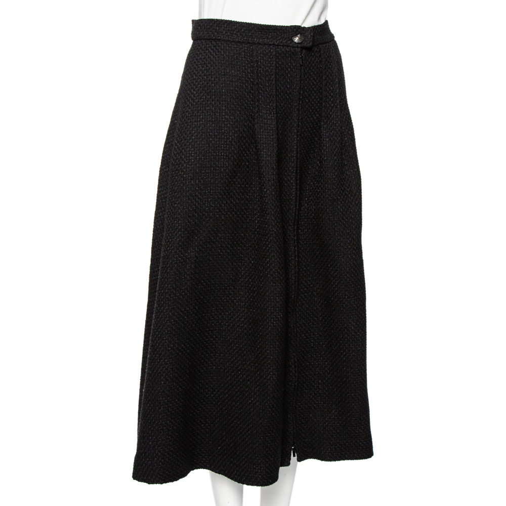 

Chanel Black Tweed Zip Front Detailed Midi Skirt
