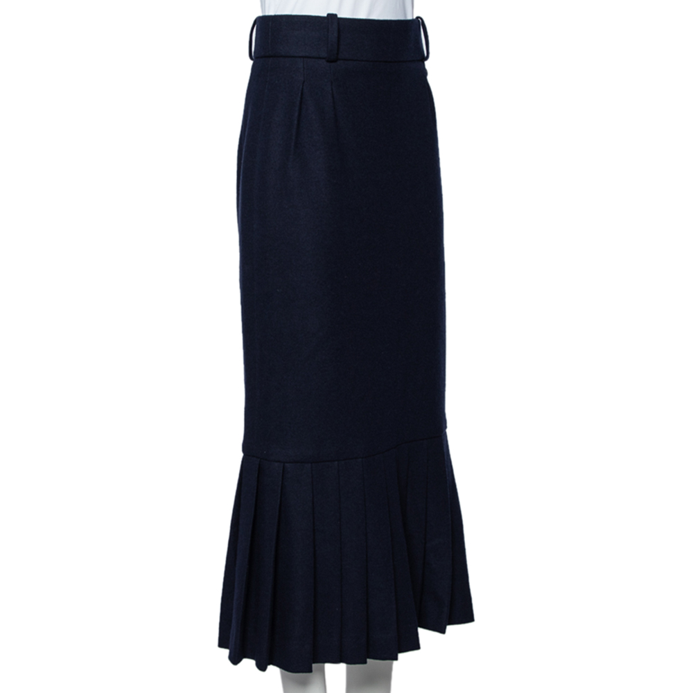 

Chanel Navy Blue Wool And Cashmere Pleated Hem Midi Skirt