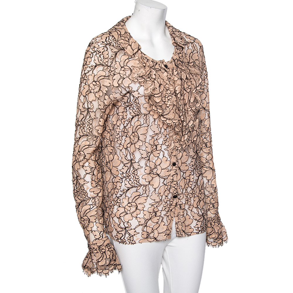 

Chanel Light Pink Floral Lace Button Front Shirt