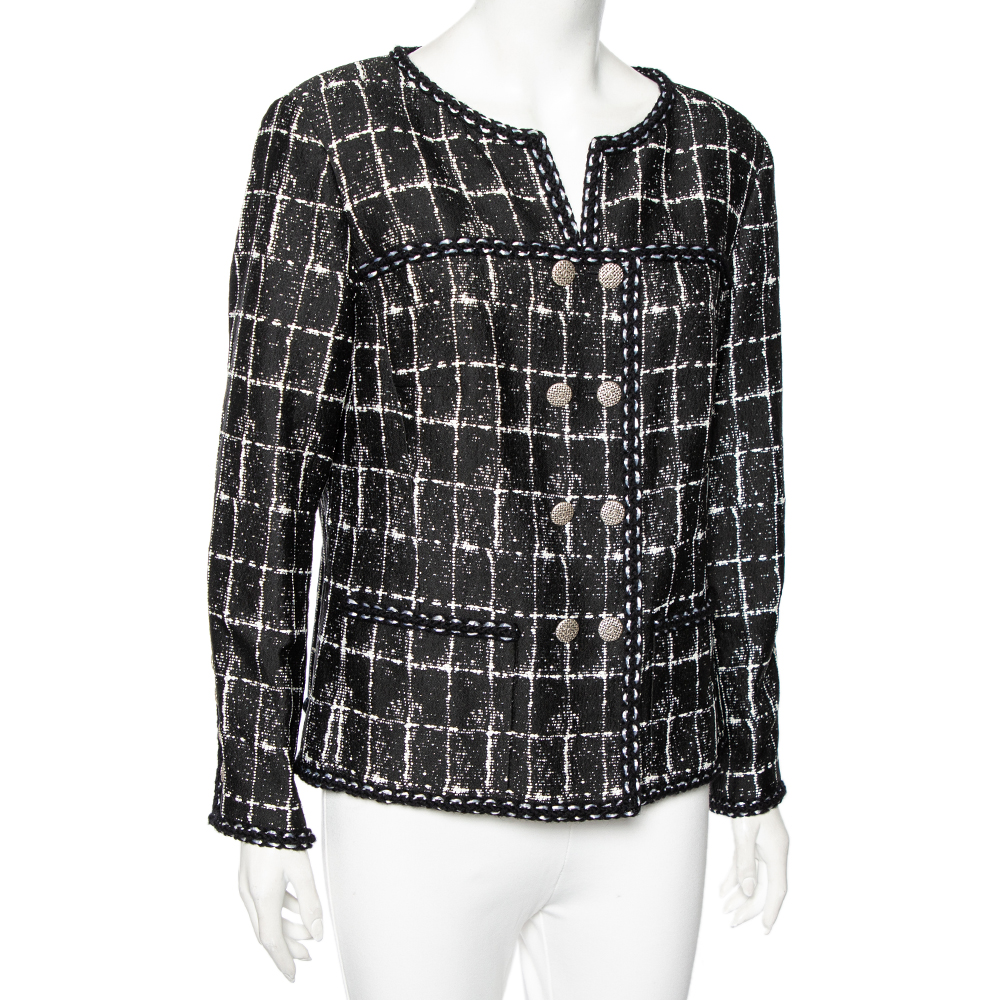 

Chanel Black Monochrome Tweed Double Breasted Jacket XXL