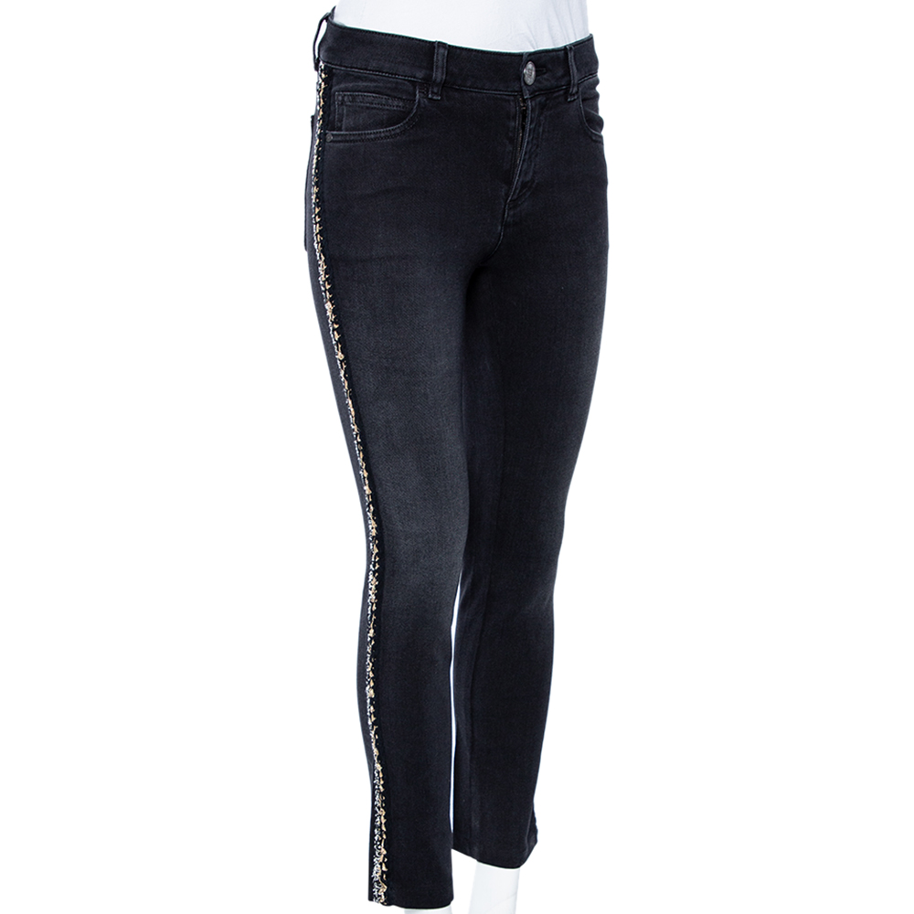 

Chanel Black Denim Trimmed Straight Leg Jeans