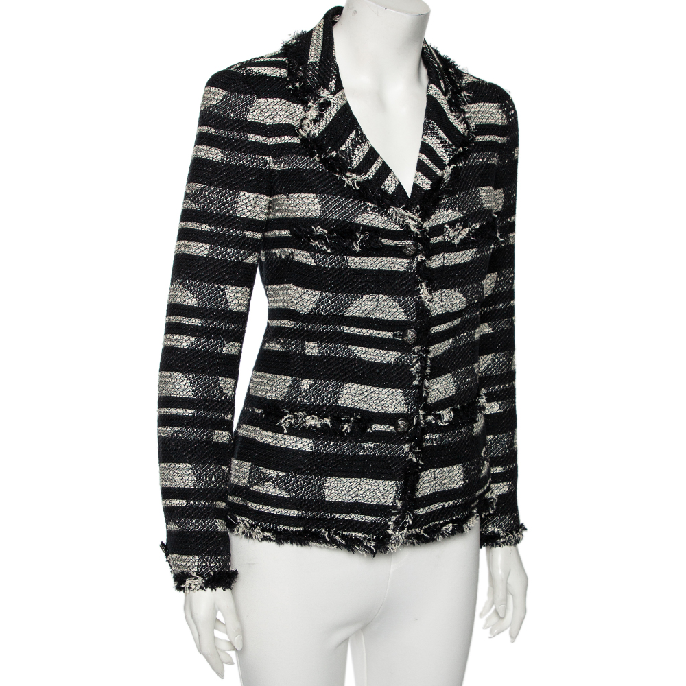 

Chanel Monochrome Striped Lurex Tweed Button Front Jacket, Black