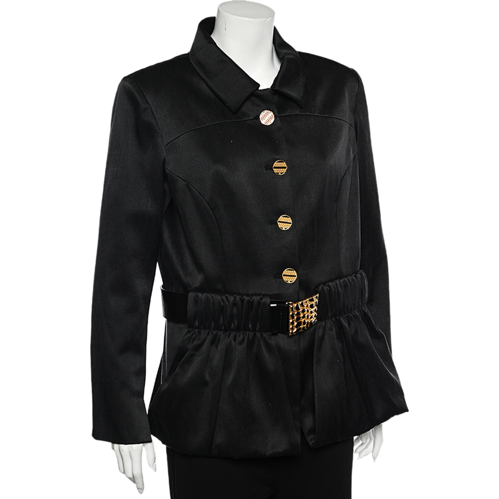 

Chanel Black Cotton Belted Button Front Jacket