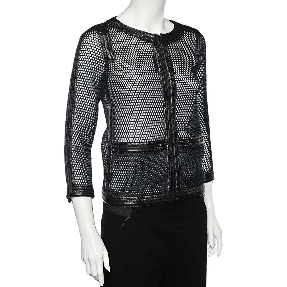 

Chanel Black Mesh Zip Front Jacket