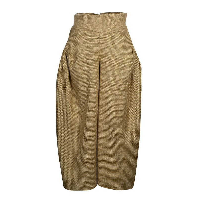 Pre Owned بنطلون شانيل بالازو ذهبي مغزول M