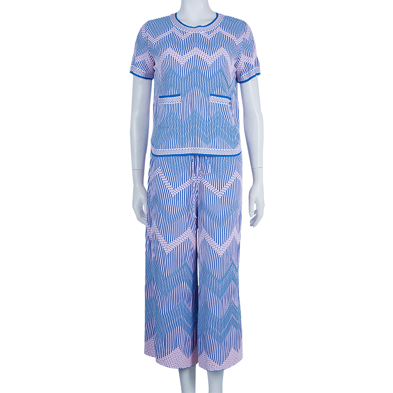 

Chanel Blue Jacquard Knit Top And Culottes Set