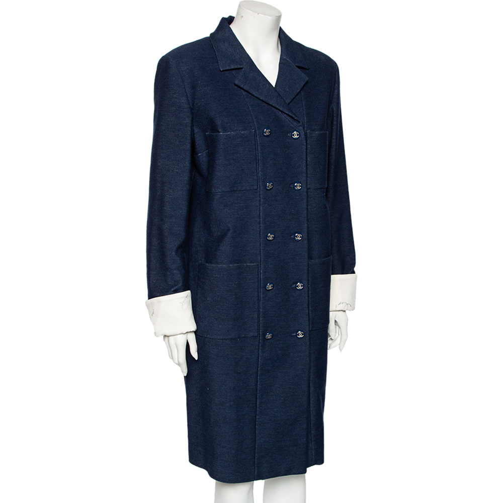 

Chanel Rue Cambon Blue Cotton Double Breasted Coat