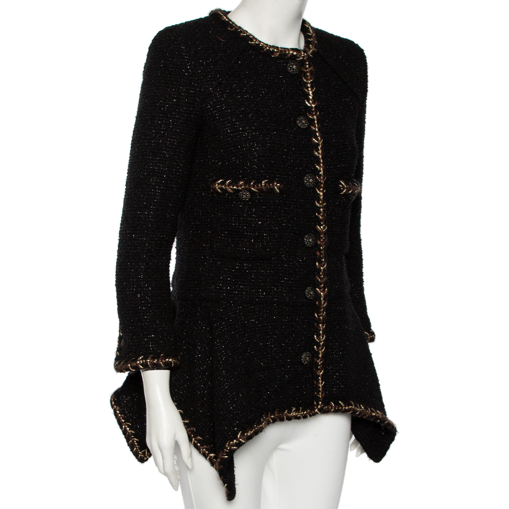 

Chanel Black Tweed Braided Trim Detailed Asymmetrical Jacket