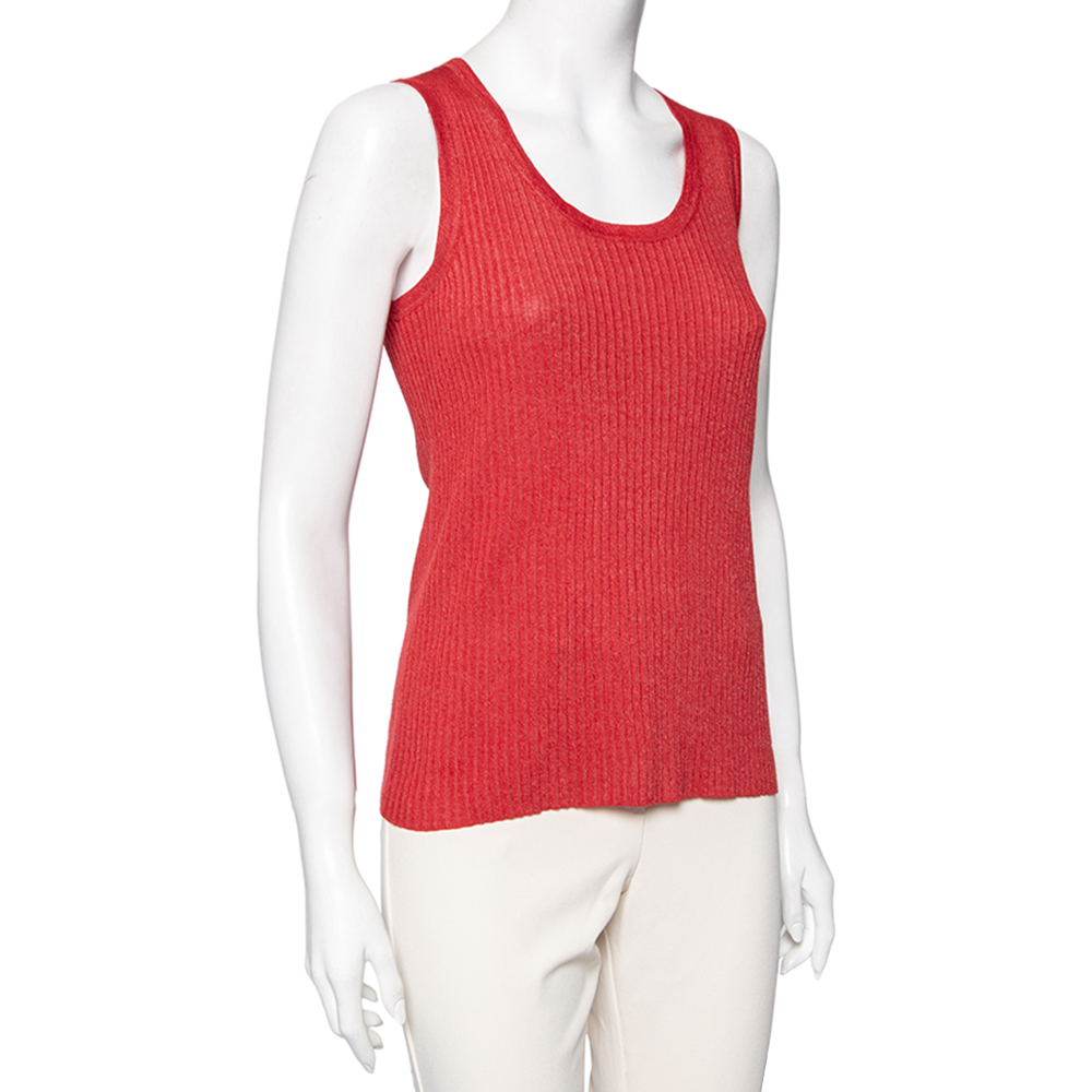 

Chanel Red Cashmere Lurex Knit Sleeveless Top