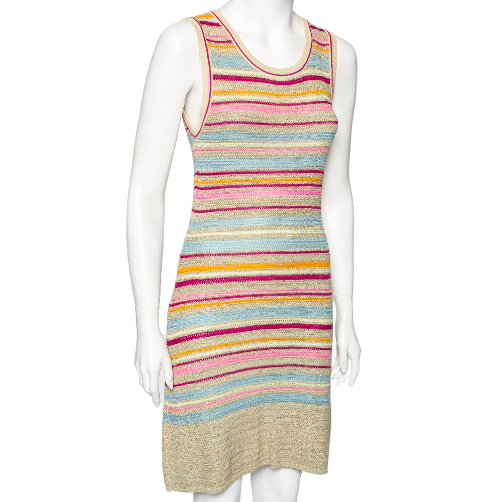 

Chanel Multicolored Striped Lurex Knit Sleeveless Dress, Multicolor