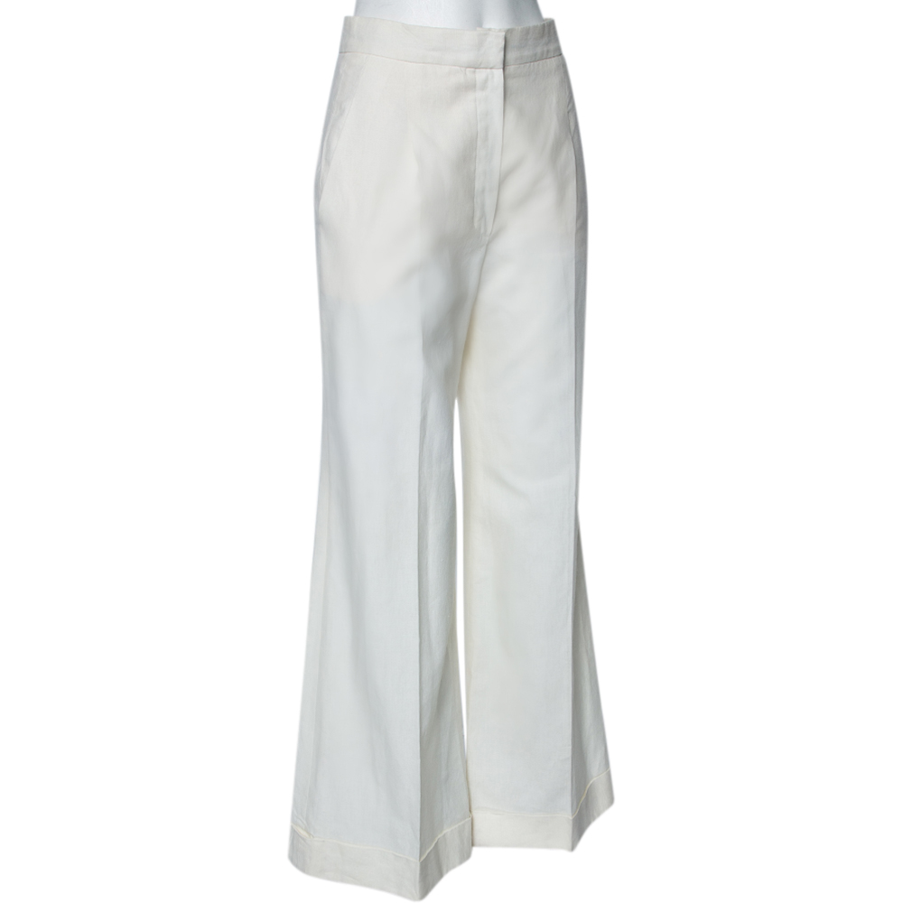 

Chanel Ivory Linen Wide Legged Pants, White