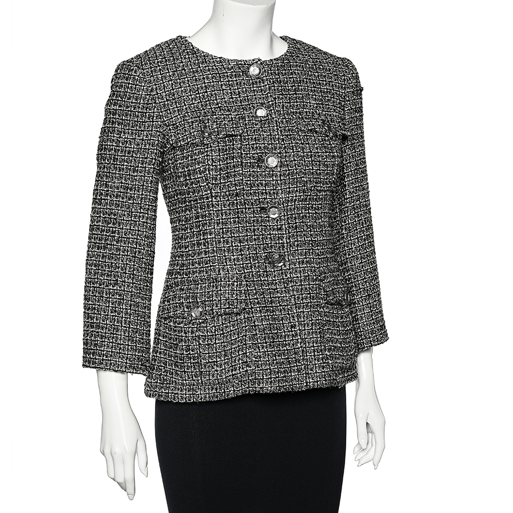 

Chanel Black Tweed Gripoix Jewel Buttons Long Sleeve Jacket
