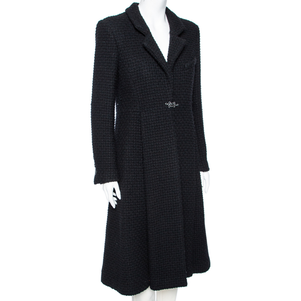 

Chanel Black Textured Wool Pleated Swing Coat