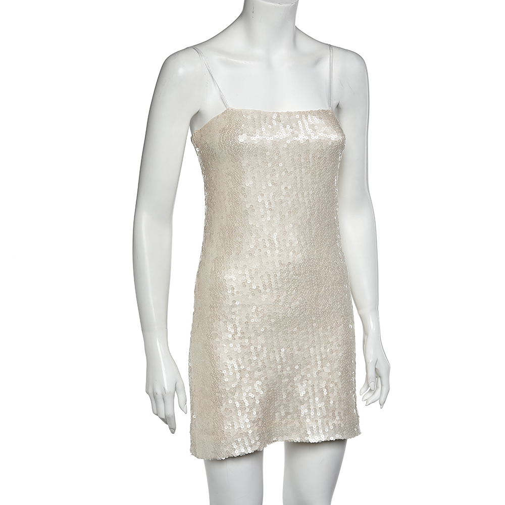 

Chanel Cream Sequined Silk Cami Dress