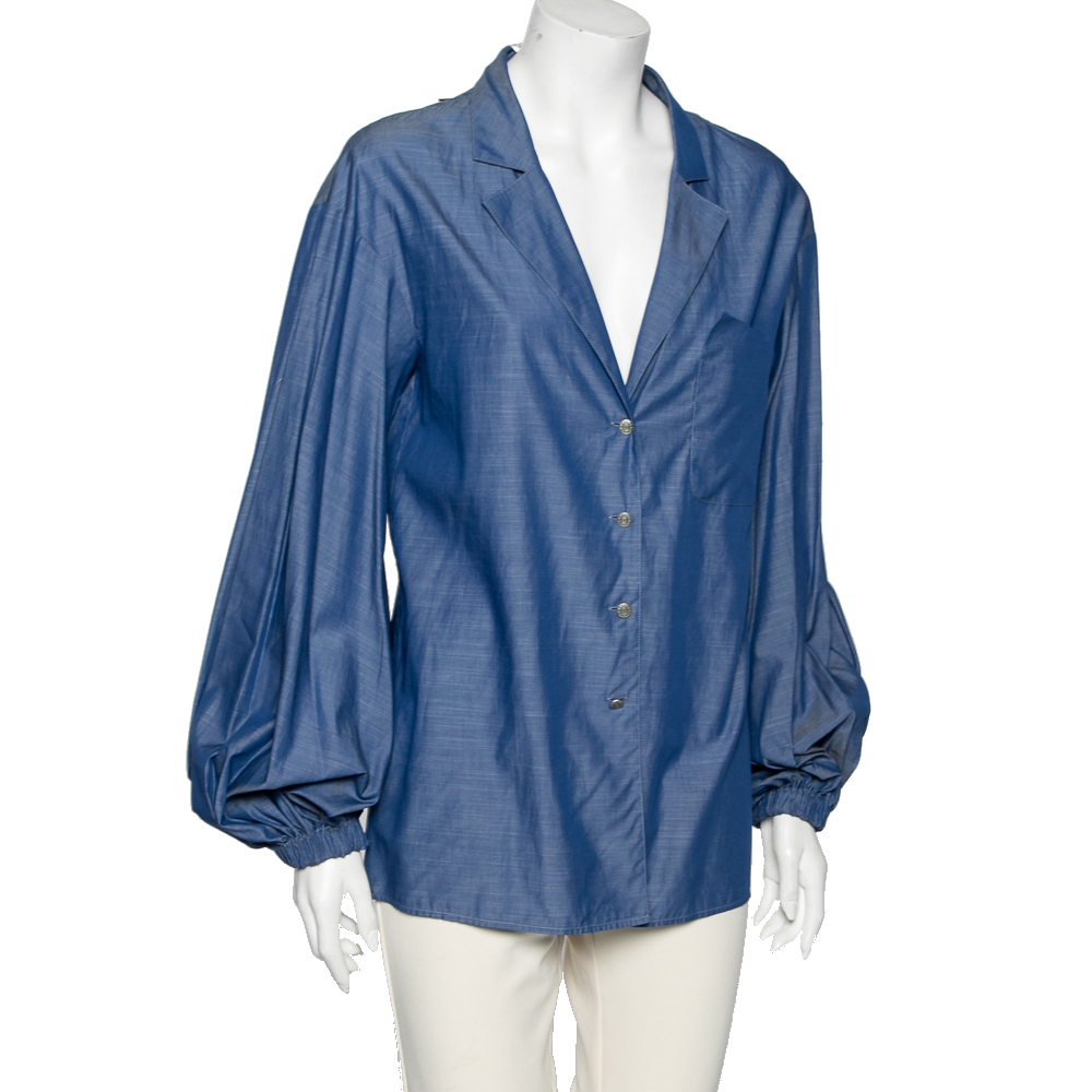 

Chanel Blue Cotton Button Front Oversize Blouse