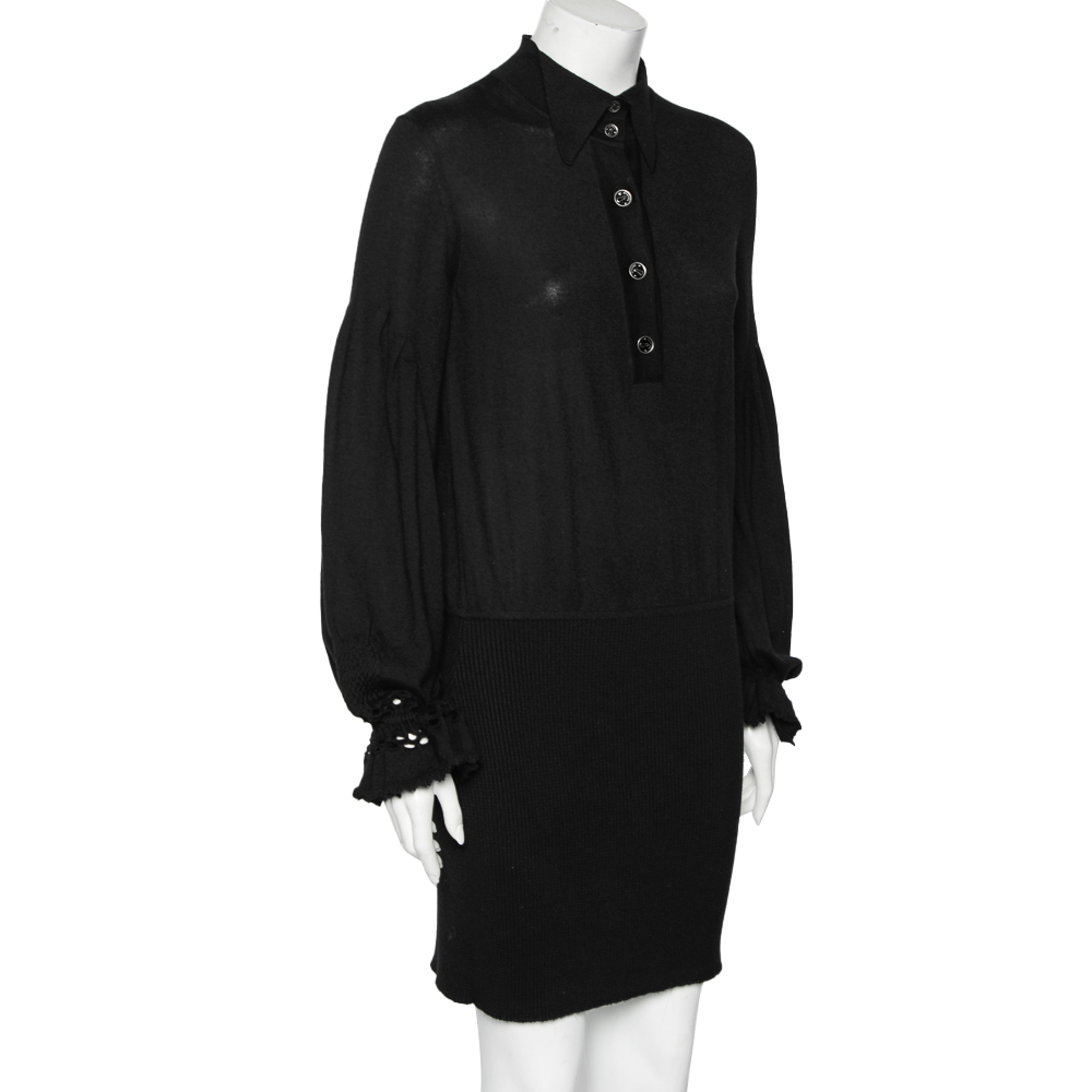 

Chanel Black Cashmere & Rib Knit Textured Ruched Sleeve Detailed Dress