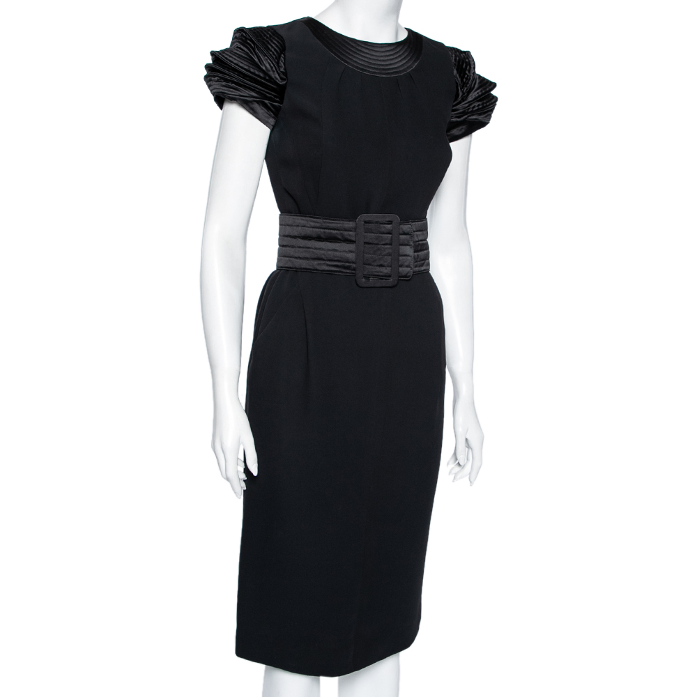 

Chanel Black Silk Puffed Sleeves Belted Dress