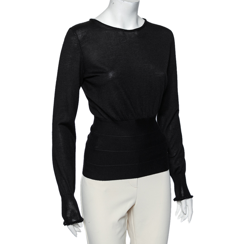 

Chanel Black Cashmere Long Sleeve Round Neck Top